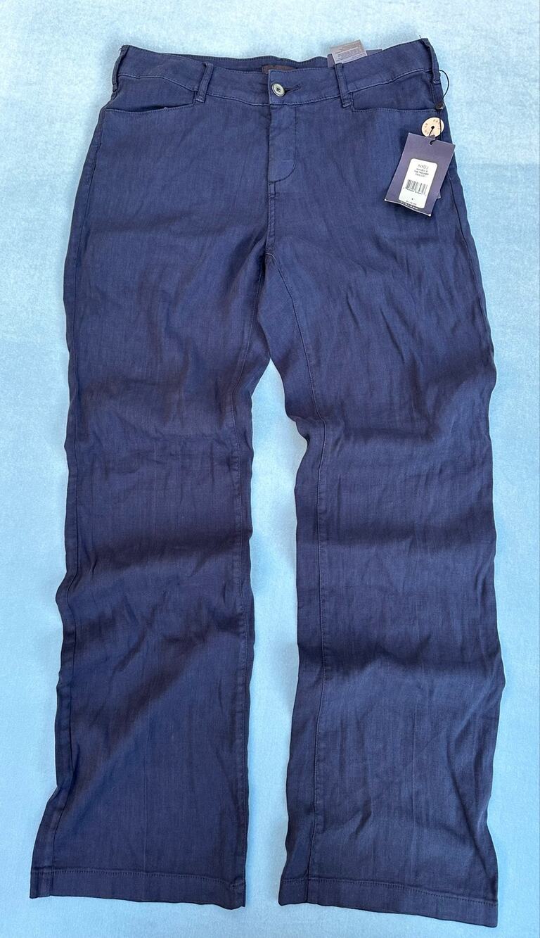 NYDJ The Trouser Pants Size 4 Stretch Linen Wide Leg Navy Peacoat Blue NWT